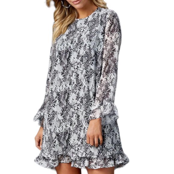 MudPie Snakeskin Print Dress Long Sleeve Mini - Picture 1 of 7